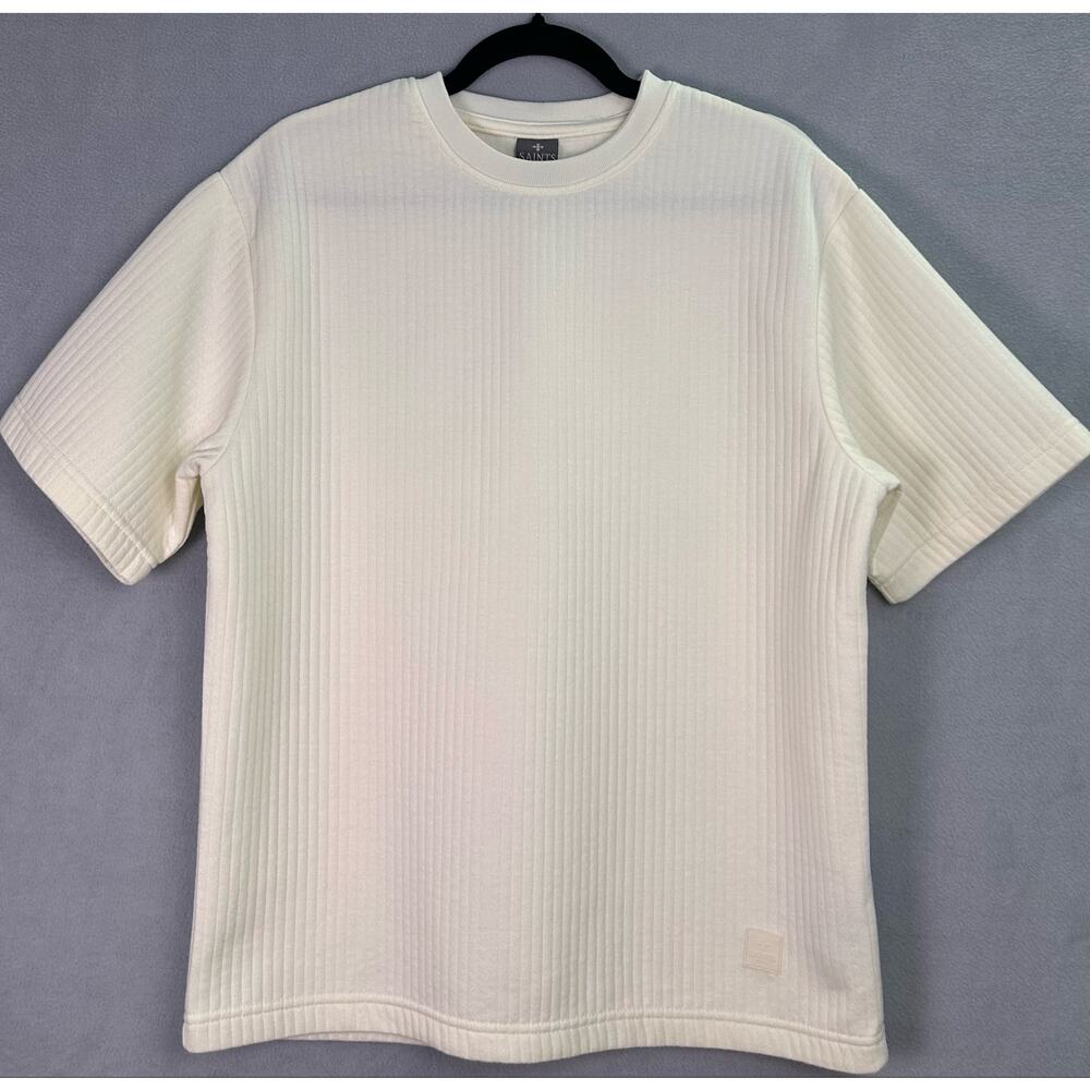 Saints Studio Ivory Ribbed Knit Regular Fit T Shirt Short Sleeve Mens Size Small - Picture 2 of 10